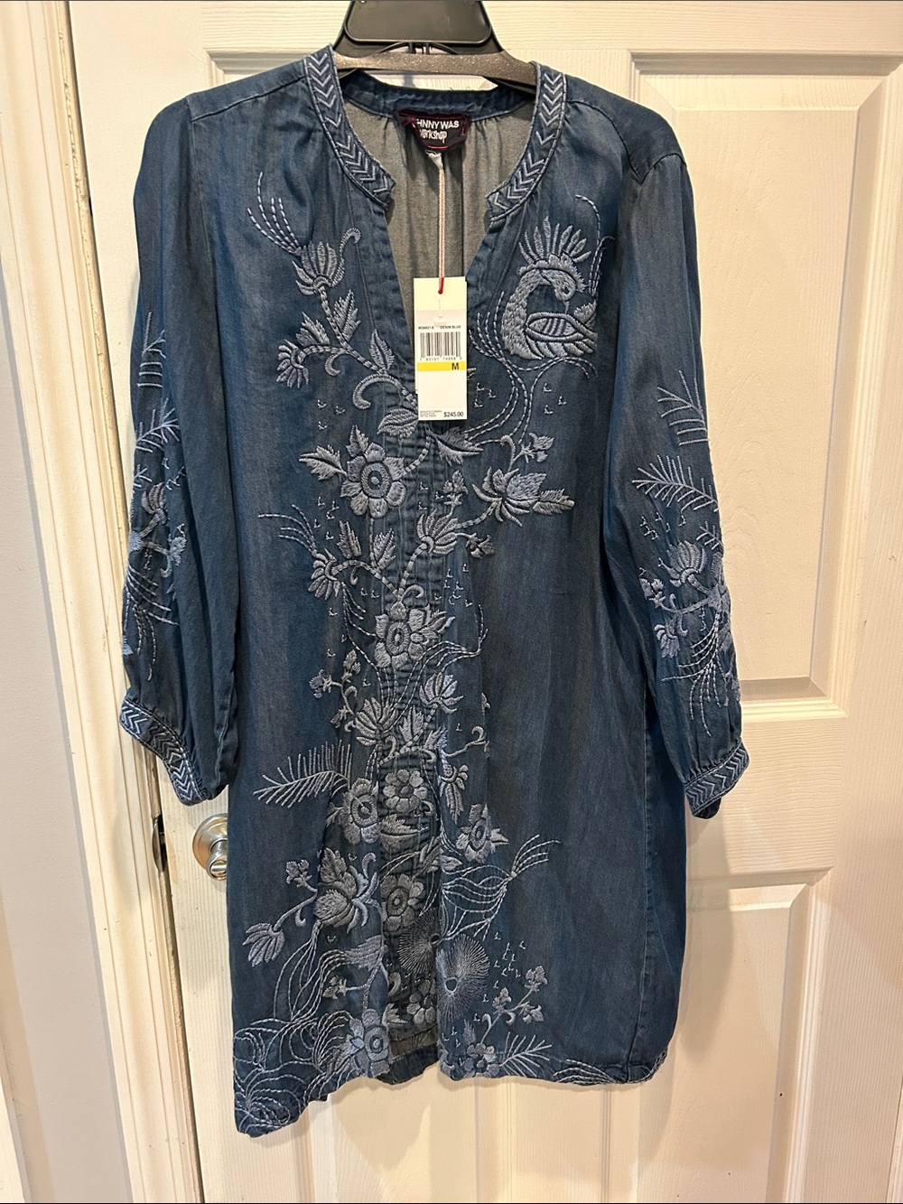 Johnny Was Denim-Blue Embroidered Tunic